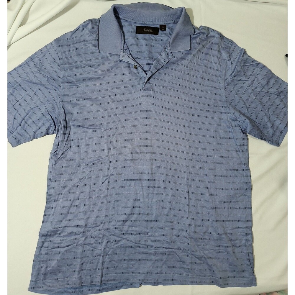 Tasso Elba Mens XL Blue Striped Polo Shirt 100% Cotton Short Sleeve